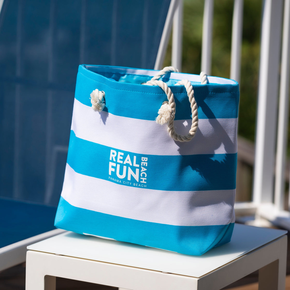 Beach Bag, Blue and White Stripes