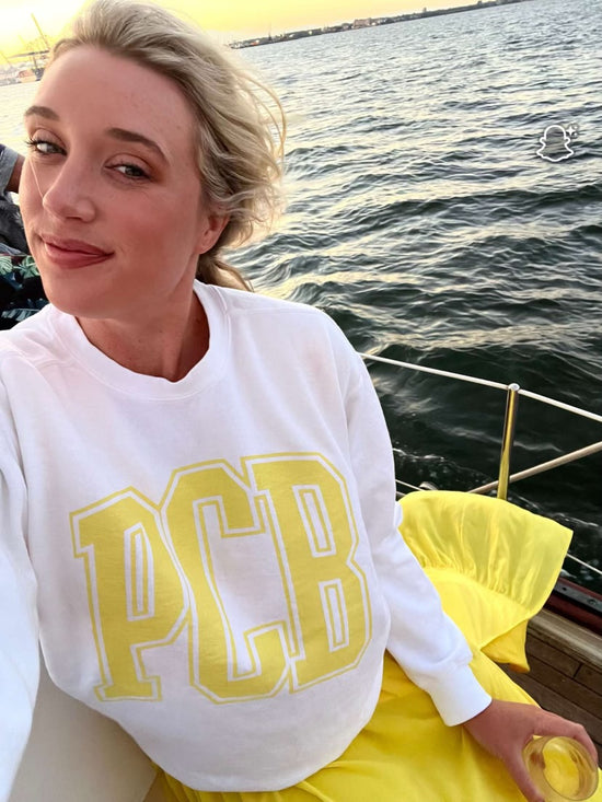 SWEATSHIRT - PCB (ARCHED LETTERS) CREWNECK SWEATSHIRT IN WHITE