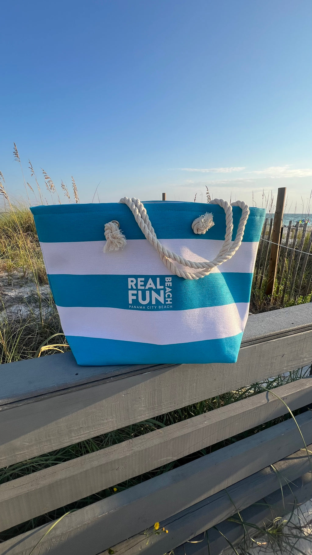 Beach Bag, Blue and White Stripes