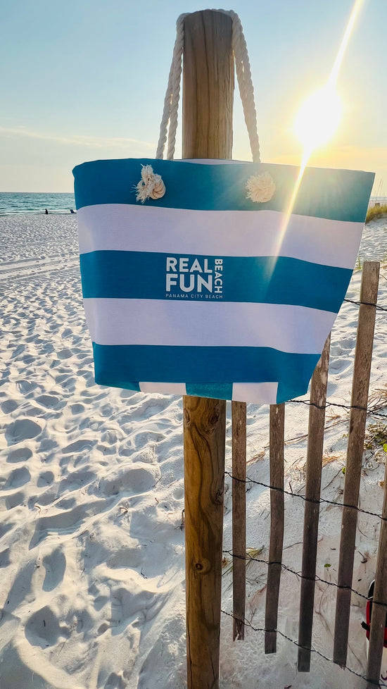 Beach Bag, Blue and White Stripes