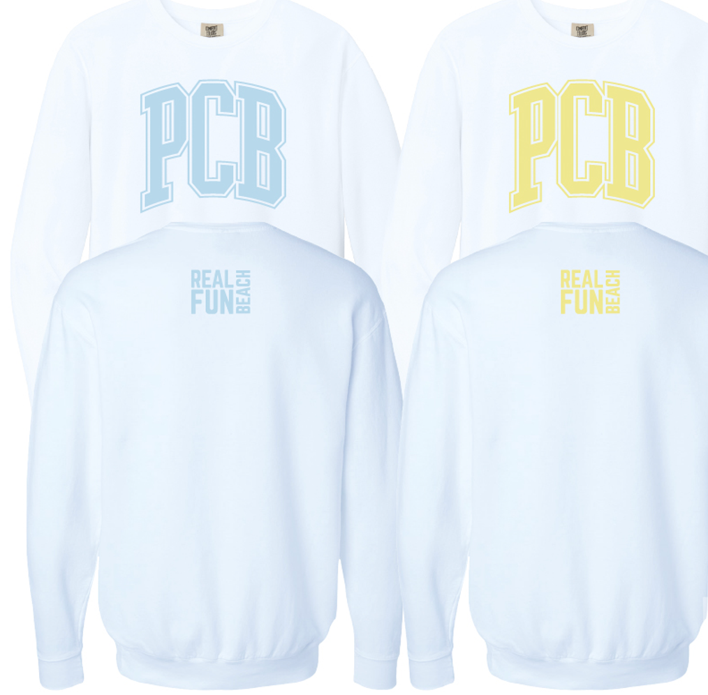 SWEATSHIRT - PCB (ARCHED LETTERS) CREWNECK SWEATSHIRT IN WHITE