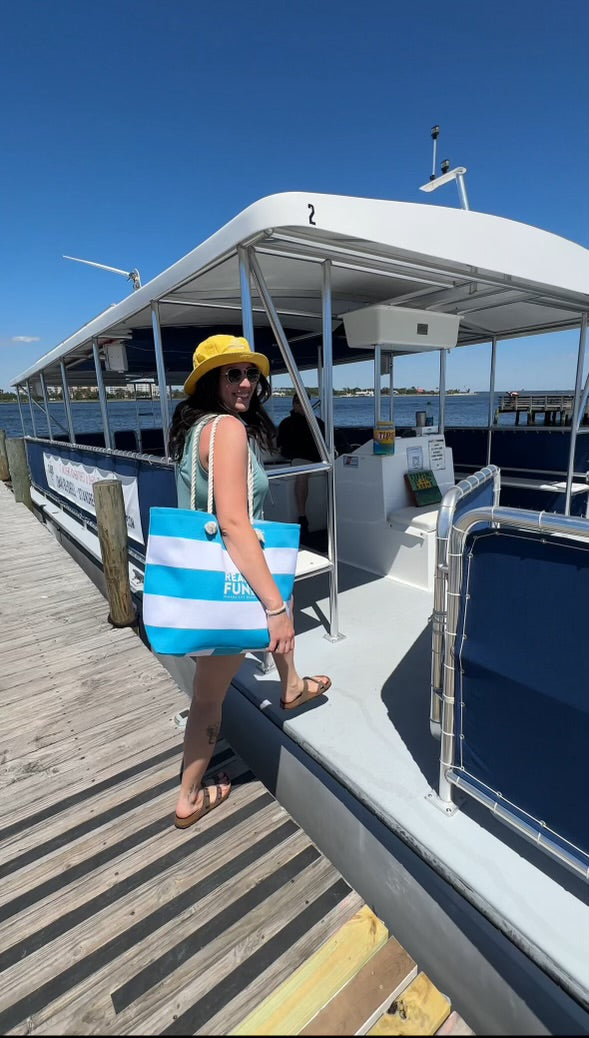 Beach Bag, Blue and White Stripes